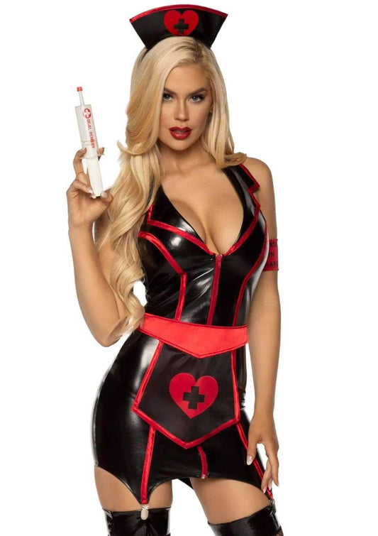 Naughty Nurse Costume - Medium - Black/red - My Sex Toy Hub
