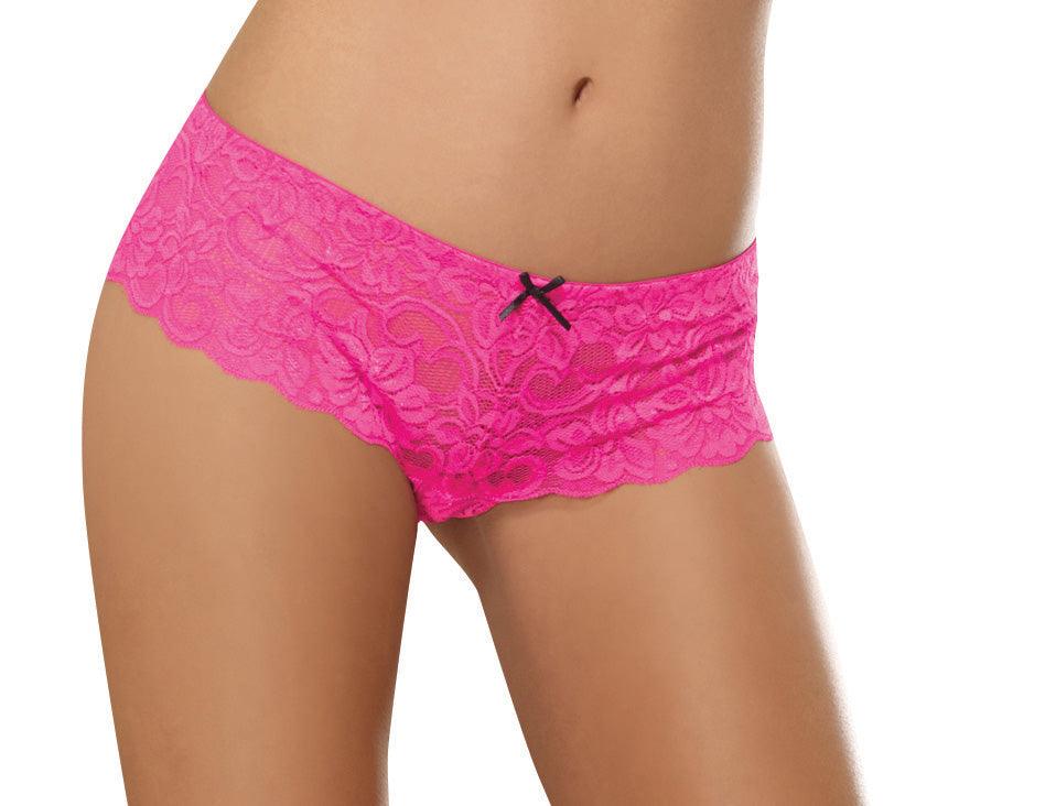 Open Crotch Lace Boy Short - Small - Hot Pink - My Sex Toy Hub