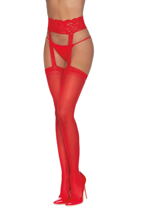 Pantyhose With Garters - One Size - Red - My Sex Toy Hub