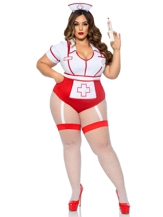 Plus Nurse Feelgood Sexy Costume - 1x/2x - White / Red - My Sex Toy Hub