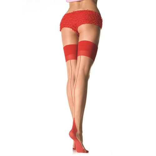 Sheer 2 Tone Stockings - One Size - Nude/ Red - My Sex Toy Hub