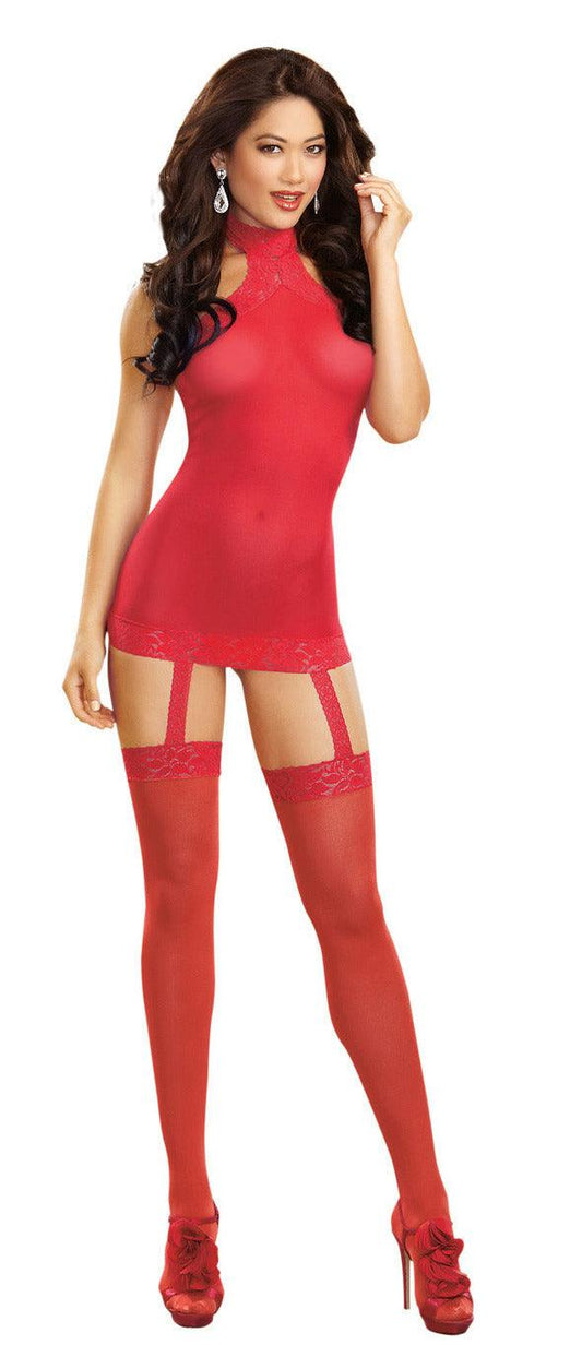 Sheer Garter Dress - One Size - Red - My Sex Toy Hub