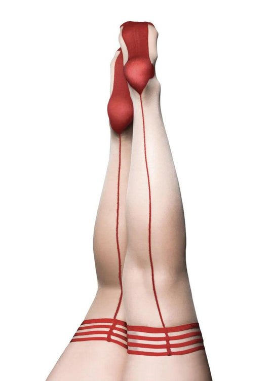 Whitney -Red Back Seam Thigh High - Size D - Nude - My Sex Toy Hub